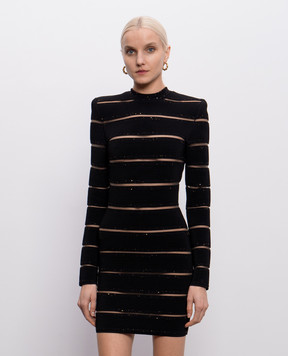 Balmain Черное платье мини с пайетками GF0R8955KJ84