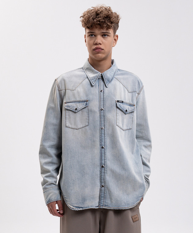 AMIRI Голубая джинсовая рубашка AM426SH047 изображение 3