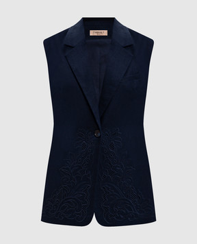 Twinset Сині жилет з льоном з вишивкою рішельє 261TP2314