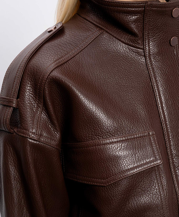 Babe Pay Pls Шкіряна коричнева куртка 2605ASTON зображення 5