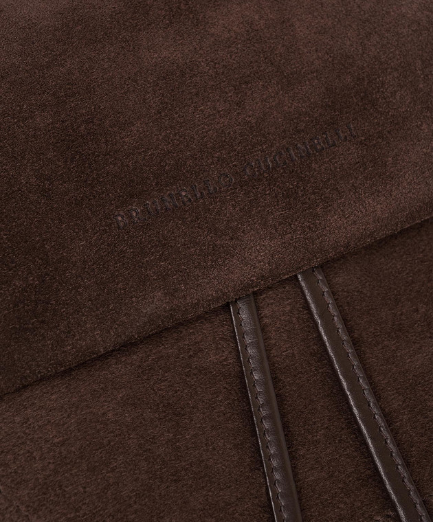 Brunello Cucinelli Темно-коричневий замшевий рюкзак з тисненням логотипа MBDLB2826P зображення 4
