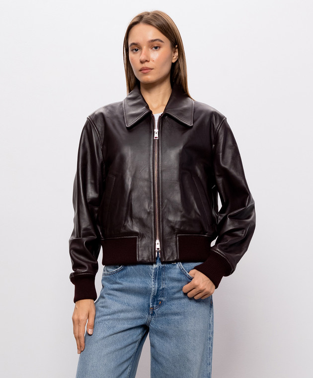 Ami Paris Коричневая кожаная куртка FJK850LH0068 изображение 3
