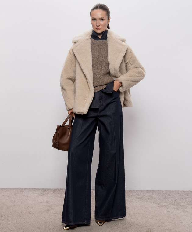Max Mara Бежеве двобортне пальто ALCUNO з вовни та шовку MXMALCUNO зображення 2