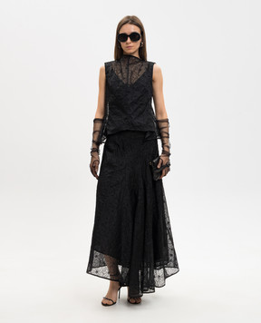 Marc Le Bihan Чорна асиметрична спідниця з шовком в квіткову вишивку 2572