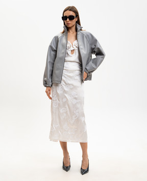 Babe Pay Pls Серая кожаная куртка прямого кроя 2602GRAND