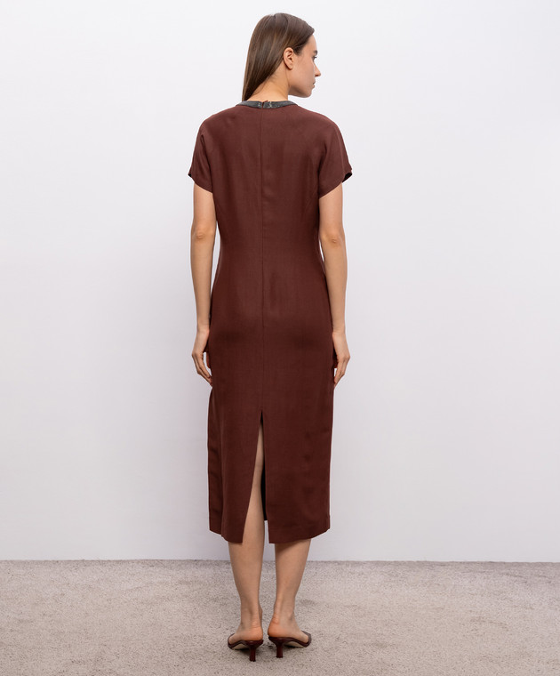 Brunello Cucinelli Коричнева сукня з льоном MH126AHB51 зображення 4