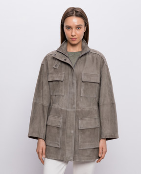 Brunello Cucinelli Замшевая куртка цвета хаки с цепочкой мониль MPCAI7853