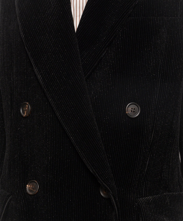 Brunello Cucinelli Черный двубортный вельветовый жакет с люрексом MG5687369 изображение 5