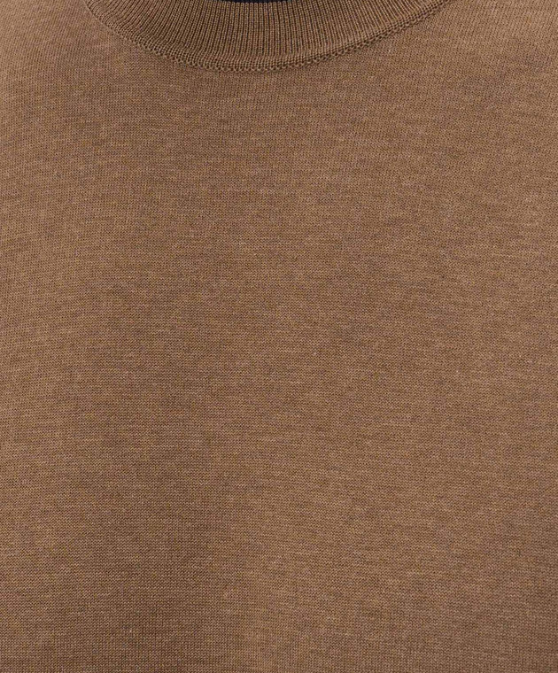 Bertolo Cashmere Коричневая футболка с контрастным окантованием 902204002056 изображение 5