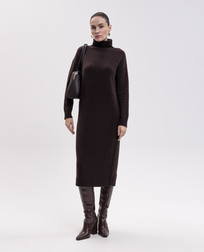 Max Mara Коричневое платье миди FRAGORE из шерсти и кашемира MXMFRAGORE
