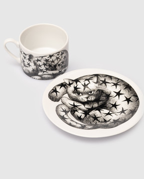 Fornasetti Белый фарфоровый набор для кофе High Fidelity Quadrettato с чашкой и блюдцем P39X2893