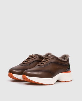 Santoni Коричневые кожаные кроссовки на меху WBBC61376BARPVWC