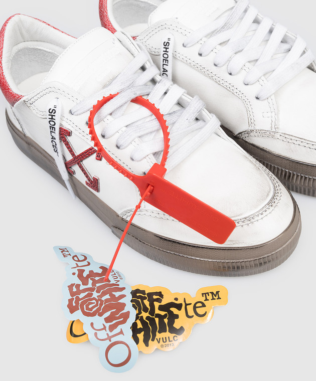 Off-White Белые кожаные кроссовки Vulcanized с винтажным эффектом OWIA288S26LEA002 изображение 5