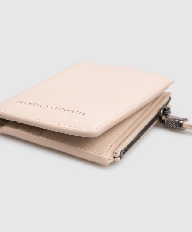 Brunello Cucinelli Бежеве шкіряне портмоне з принтом логотипа MWCAM2718 зображення 4