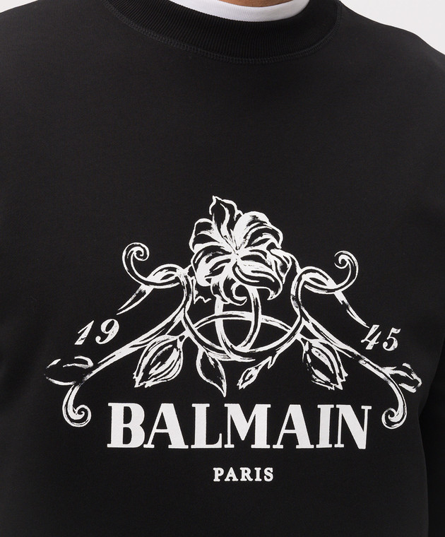 Balmain Чорний світшот з принтом HH1JQ130BD65 зображення 5
