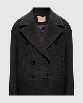 Twinset Серое двубортное пальто с шерстью 262TT2471