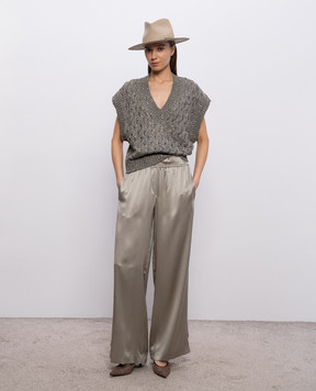 Brunello Cucinelli Жилет цвета хаки с шелком и льном MEA371112