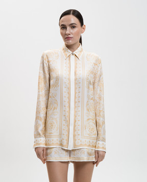 Versace Біла блуза із шовку в принт Barocco Jacquard 10013601A15215