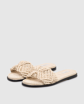 Agnona Бежеві шкіряні шльопанці з плетінням LI1102L8265
