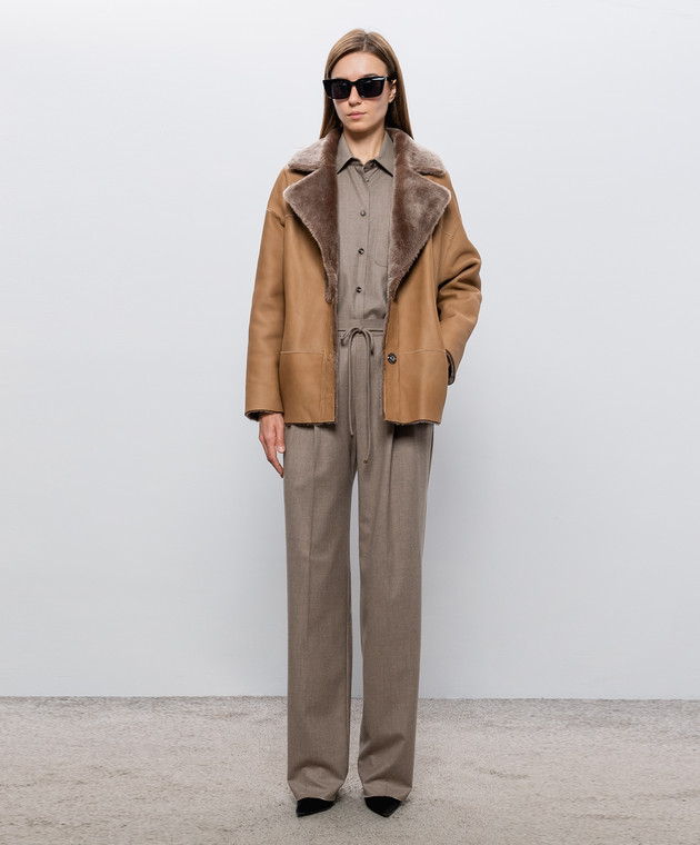 Babe Pay Pls Двухсторонняя коричневая дубленка 2633MERINO изображение 3