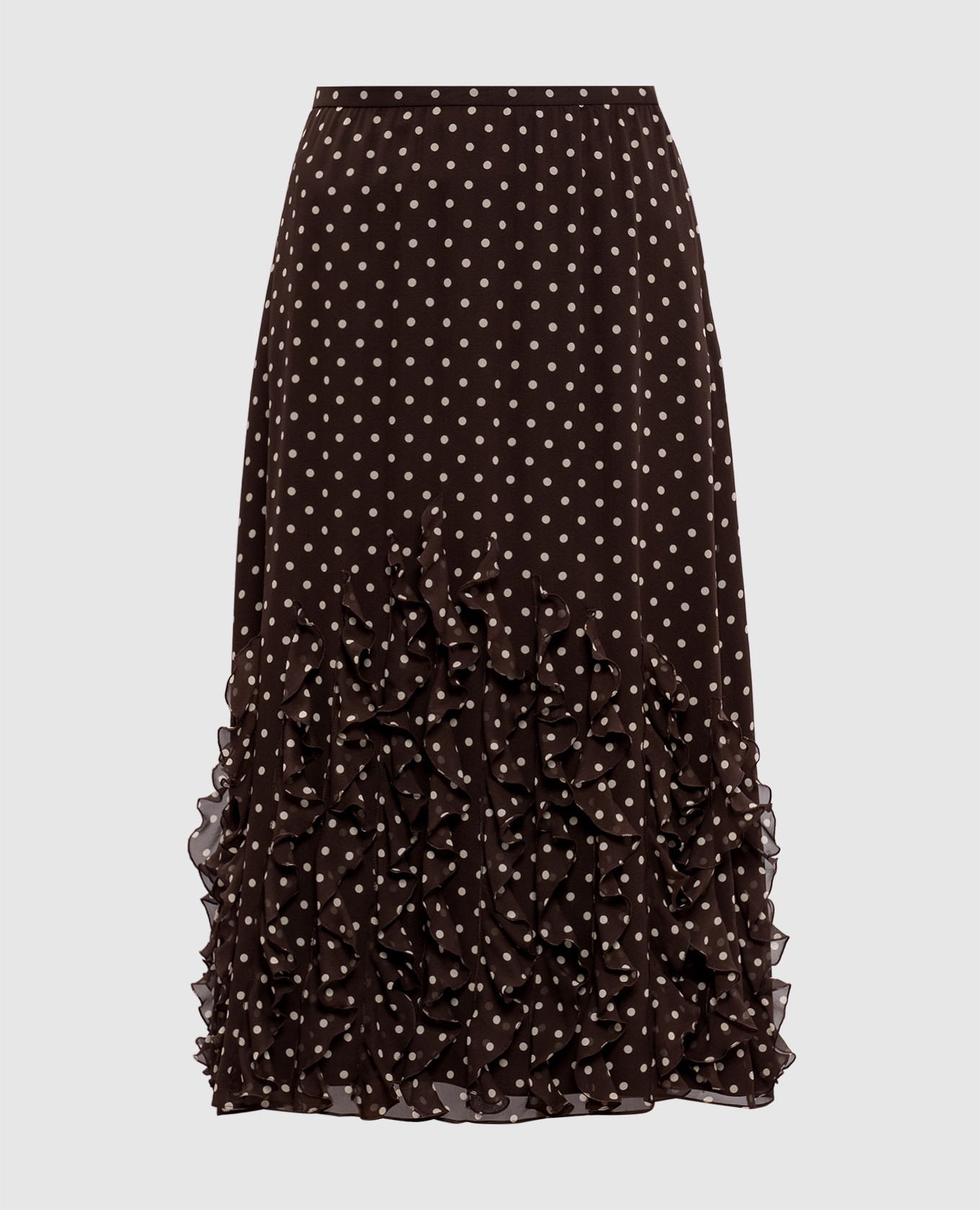 

Коричневая юбка из шелка в горох, Коричневый, Юбки-а-силуэта