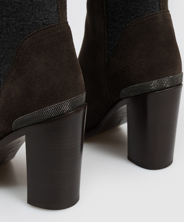 Brunello Cucinelli Коричневі замшеві ботильйони з ланцюжком моніль MZSFC3360P зображення 5