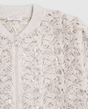 Brunello Cucinelli Дитячий сірий ажурний кардиган з вовною BRFMSR06C