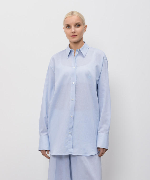 Toteme Блакитна сорочка з льоном з вишивкою монограми 253WRT0522FB0458 зображення 3