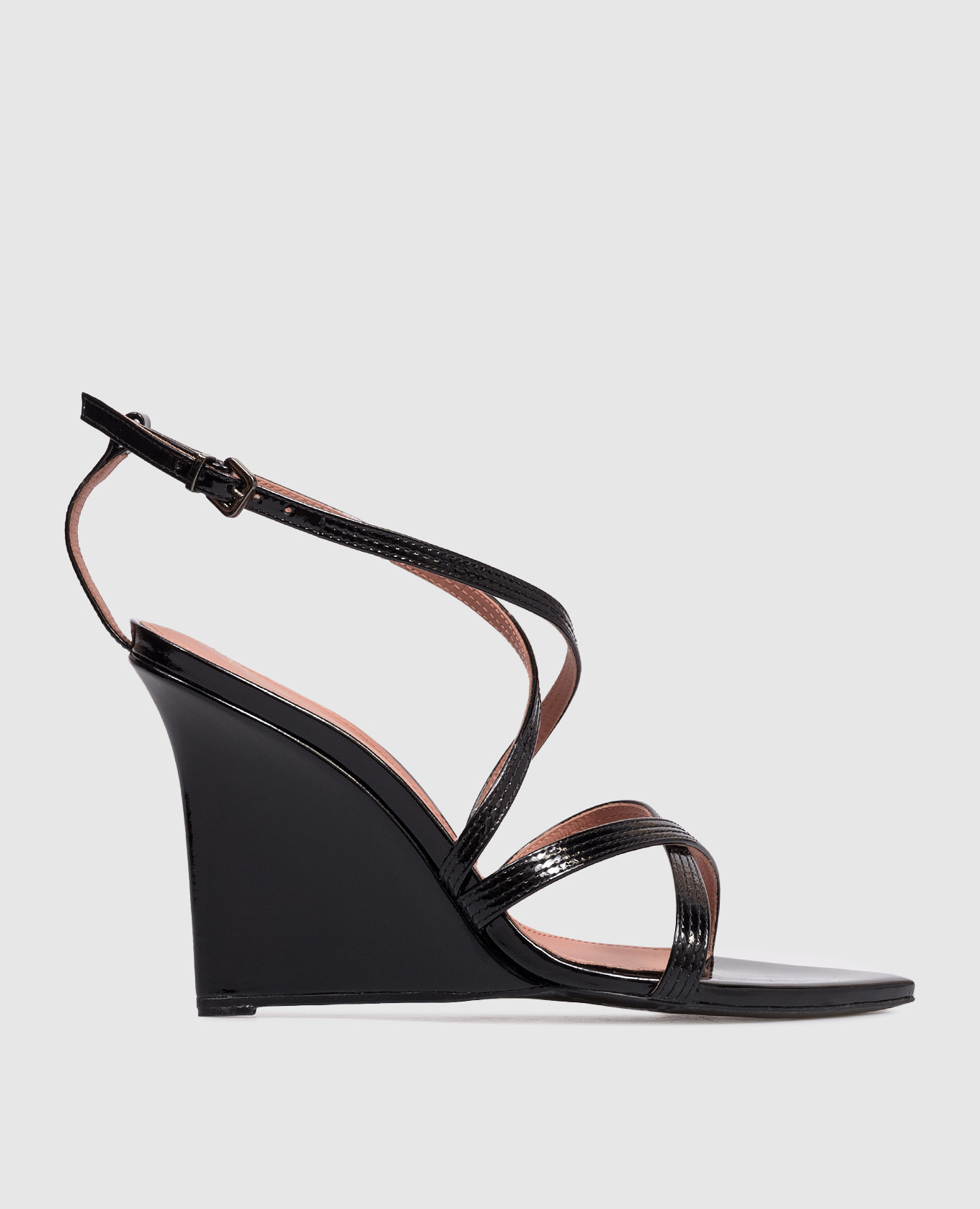 

Черные кожаные лакированные босоножки, Черный, Босоножки