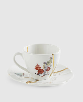 SELETTI Біла порцелянова чашка для кави Kintsugi з блюдцем 09642