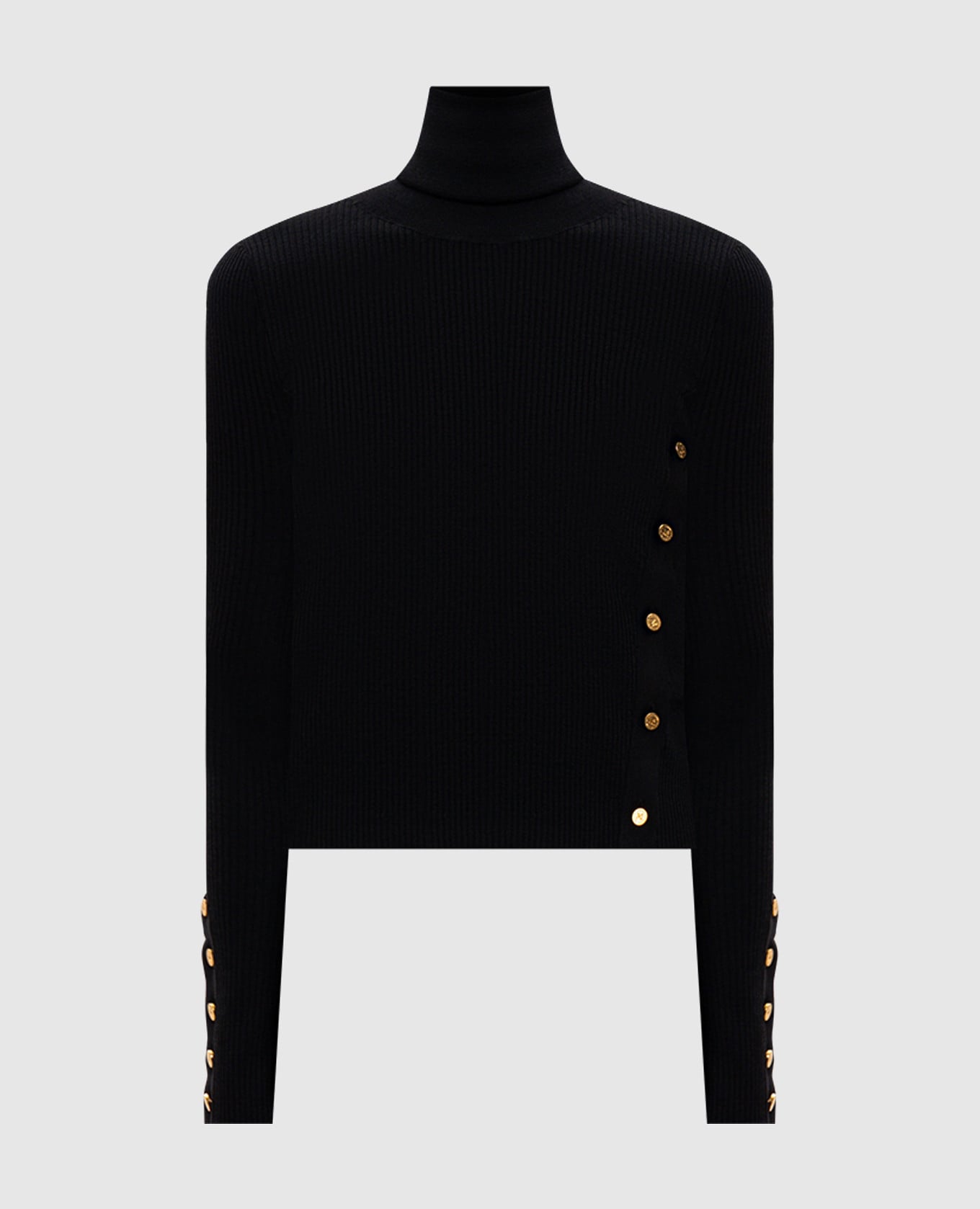 Черный гольф из шерсти и шелка в рубчик