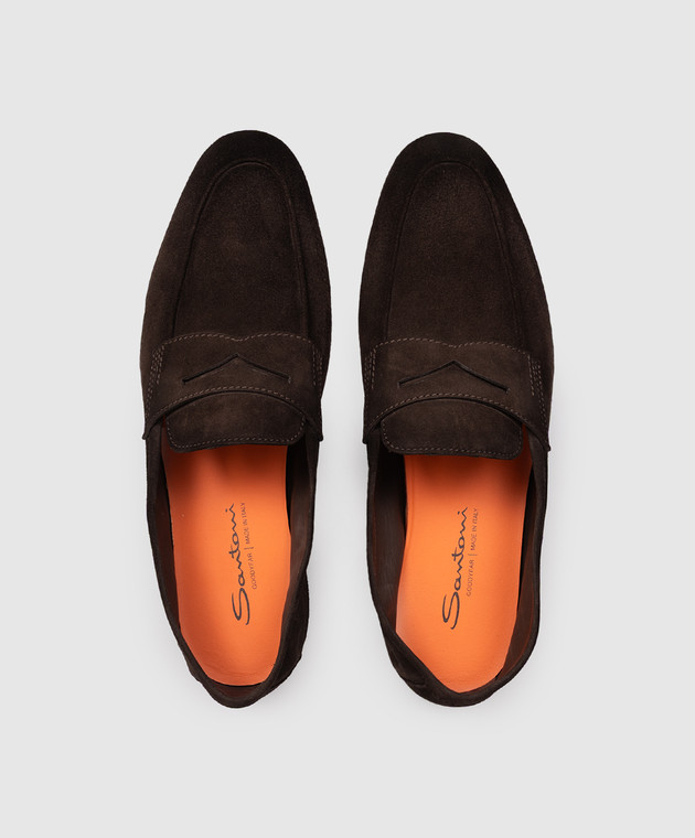 Santoni Коричневі лофери з нубуку з ефектом градієнта MCNG19298SI6SEAA зображення 4