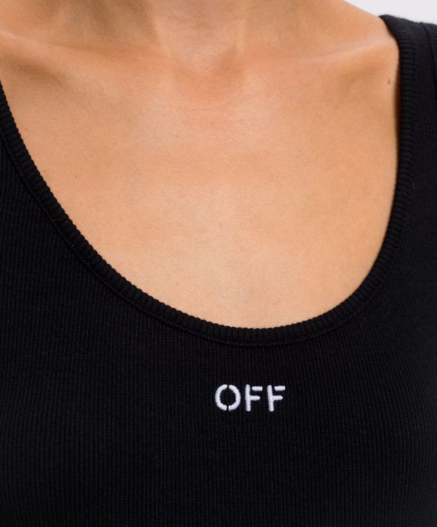Off-White Черная майка в рубчике с вышивкой логотипа 2FA00672T изображение 5