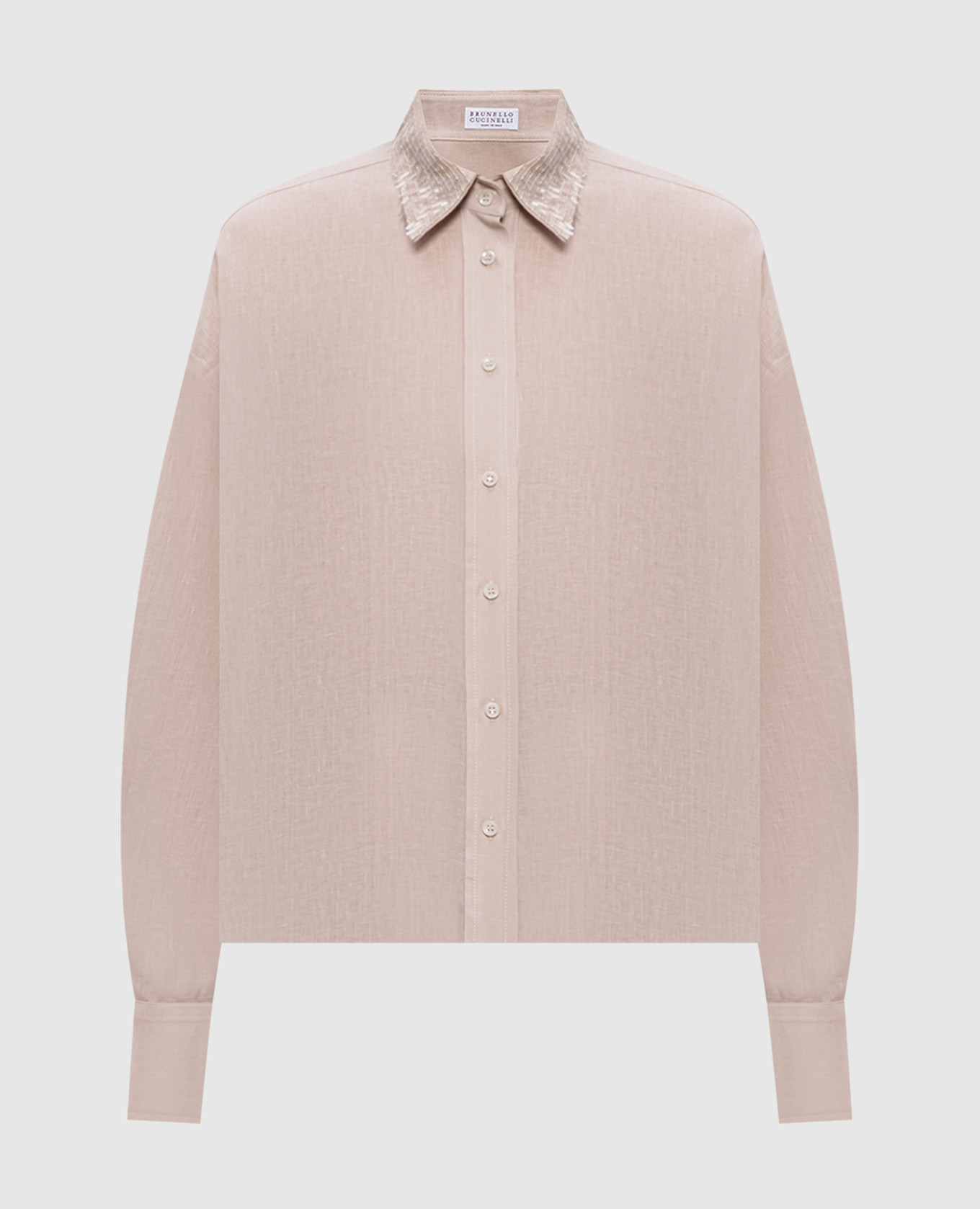 Серая рубашка из льна с пайетками