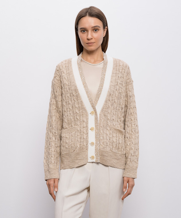 Brunello Cucinelli Бежевий кардиган з коноплі та шовку MWA576306 зображення 3