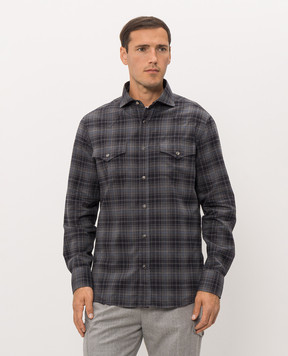 Brunello Cucinelli Сіра сорочка в клітинку MY6544008