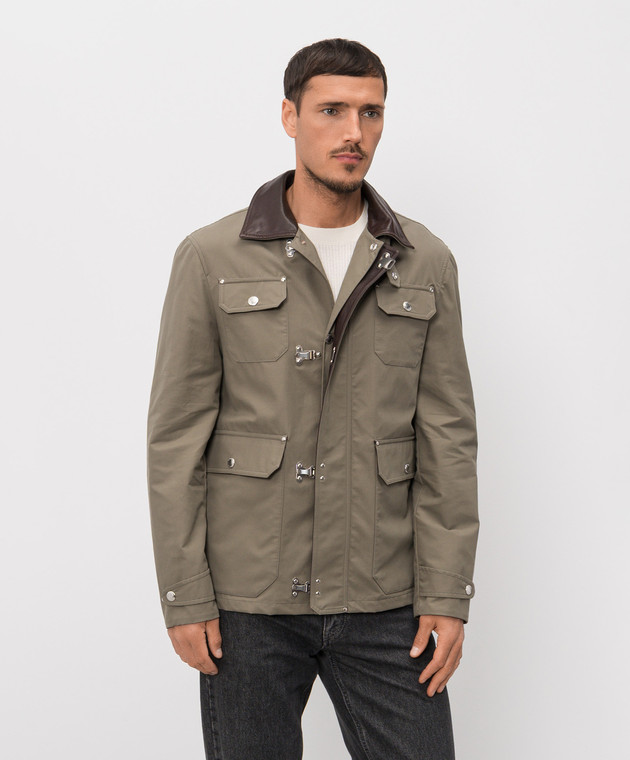 Brunello Cucinelli Куртка кольору хакі зі шкіряним коміром MY4196591P зображення 3