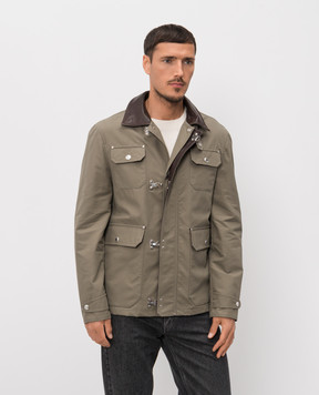 Brunello Cucinelli Куртка кольору хакі зі шкіряним коміром MY4196591P