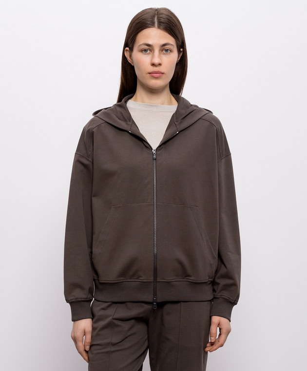 Brunello Cucinelli Коричнева спортивна куртка з ланцюжком моніль MH827FB706 зображення 3