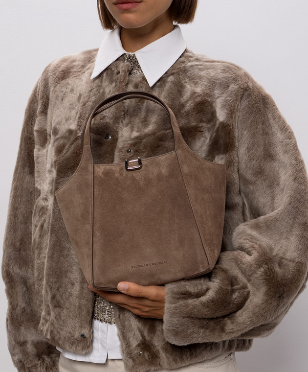 Brunello Cucinelli Коричневая замшевая сумка Storial с тиснением логотипа MBDLB2840 изображение 2