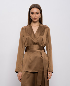 JOSEPH Коричневий двобортний жакет із шовку Archer JF009608