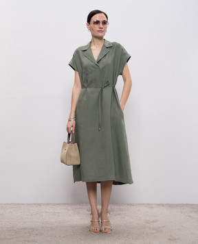 Peserico Зеленое платье миди из льна S02412A02647