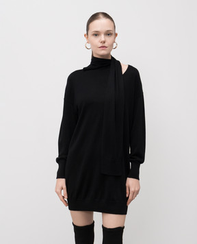 Twinset Черное платье мини с шерстью с логотипом 252AT3100