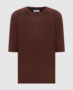 Brunello Cucinelli Коричневый топ с кашемиром с люрексом M9A822200