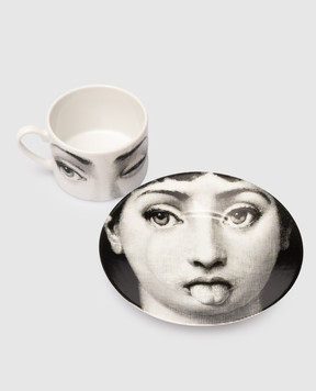 Fornasetti Белый фарфоровый набор для чая Tema e Variazioni L'antipatico из чашки и блюдца P39X304