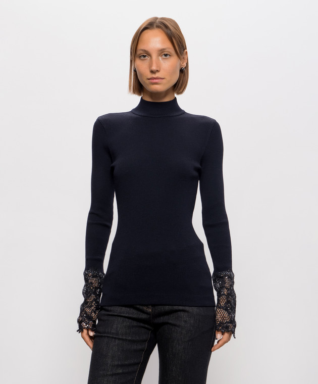 Brunello Cucinelli Темно-синій топ в рубчик MD998B3X04 зображення 3