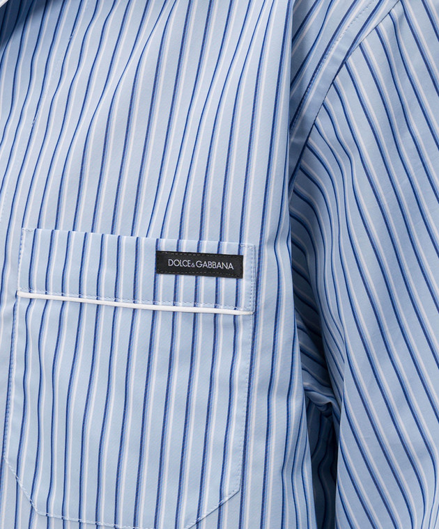 Dolce&Gabbana Блакитна сорочка в смужку з короткими рукавами G5OL6TFR513 зображення 4