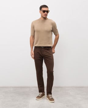 ISAIA Бежева футболка з льону та шовку MG8362Y0508