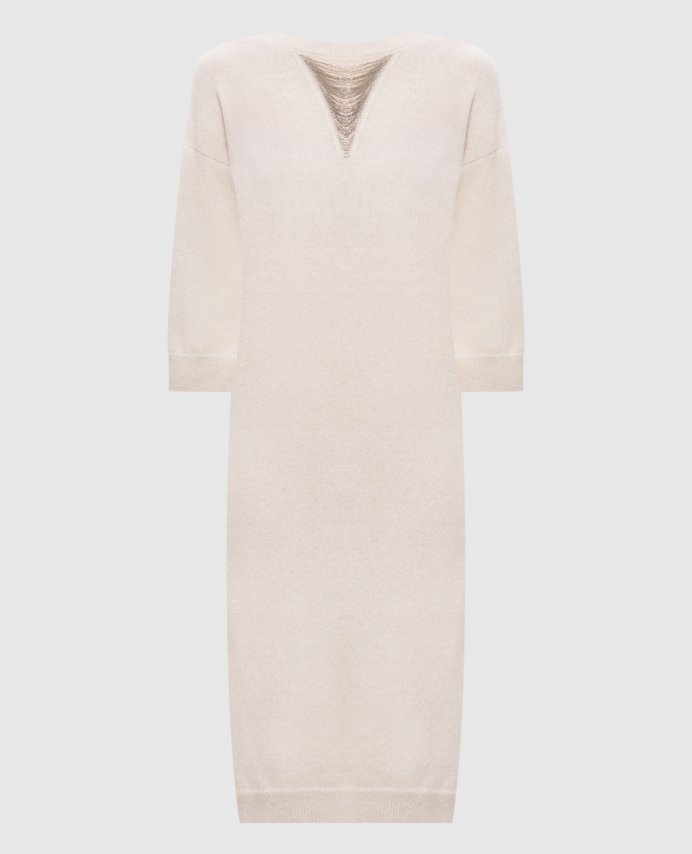 

Бежевое платье из шерсти, шелка и кашемира с цепочкой мониль, Бежевый, Повседневные платья