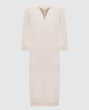 Peserico Бежева сукня з вовни, шовку і кашеміру з ланцюжком моніль E92230F079N018